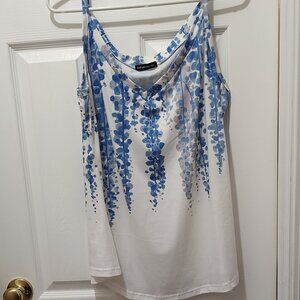JFN. White with Blue Flowers. Casual Tank top. XXL